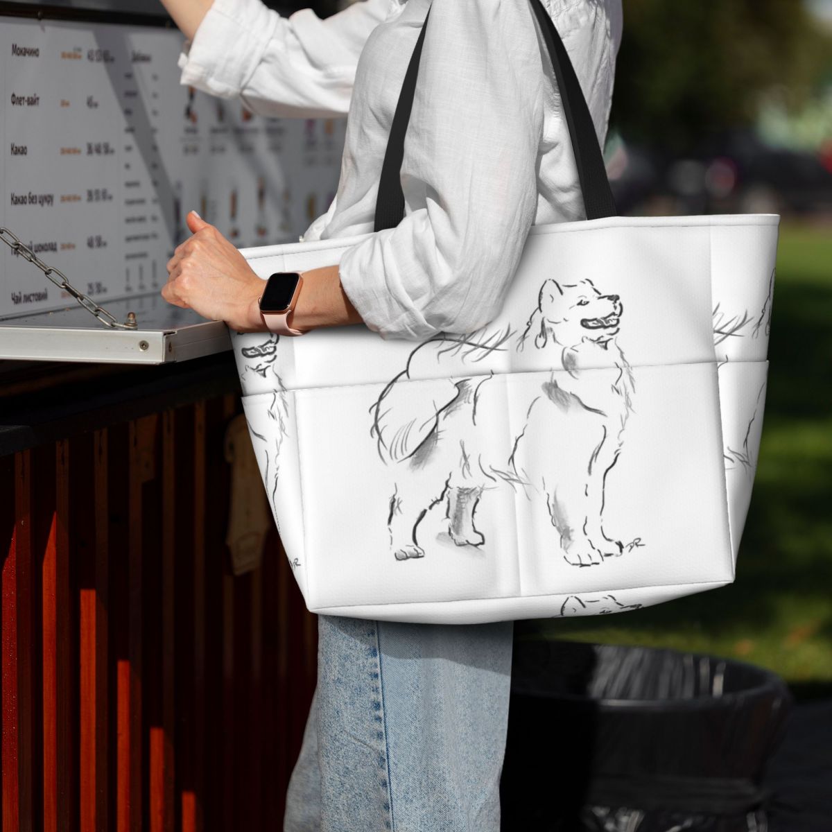 Yoga Fitness Drawing - Samoyed رسم الشاطئ حمل حقيبة رياضة